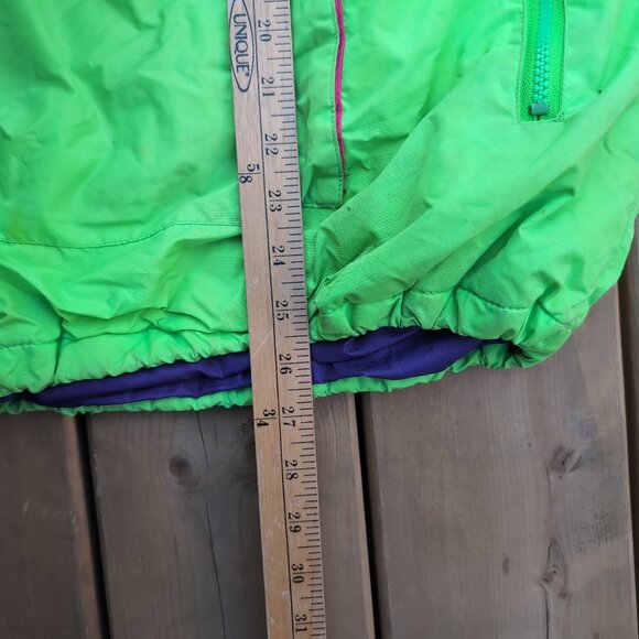 Vintage 80s Ski Jacket Green Retro Zip-Up Stand-Up Collar Kangaroo Pocket - Picture 4 of 5